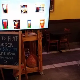 a television in a restaurant