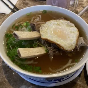 Short rib pho with fried egg