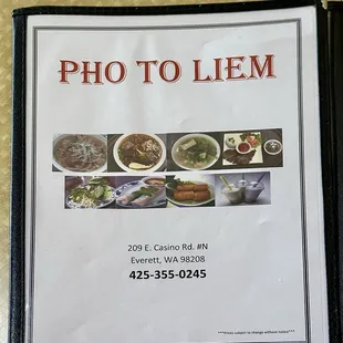 a menu for a restaurant