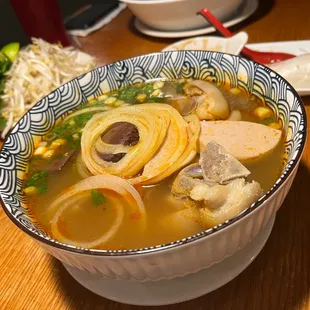 a bowl of soup on a table