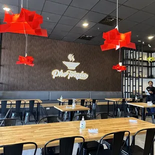 tables and chairs in a restaurant