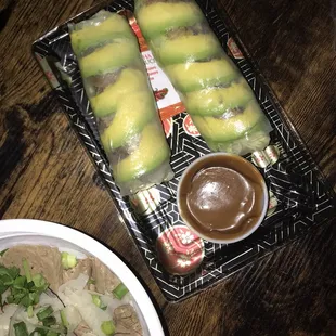 A3. Grilled Beef and Avacado Roll spring roll. Not pictured, C5. Pho Town Special. Delivery order.