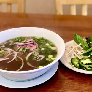 Brisket and rare beef pho