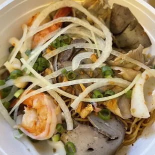 63. Cambodian Noodle Soup Or Dry (Clear, Yellow Or Rice Noodle) (With Sliced Pork, Prawn, Squid, Pork Liver, Pork Heart And Ground Pork)