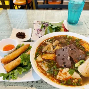 Bun bo hue and eggrolls