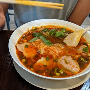 Bun Bo Hue. Asked for pho noodles instead of original noodle style. Asked for mild spicy.