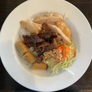 BBQ beef, egg rolls &amp; shrimps on Vermicelli! Portion is so small but only $12.99