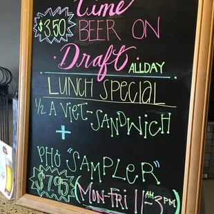 Lunch special includes half a Viet sandwich and Pho sampler for $7.95.