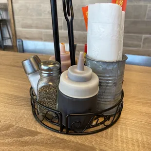 the condiments on the table