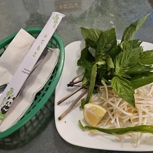Large Pho sides. Basil, lemon, bean sprouts.