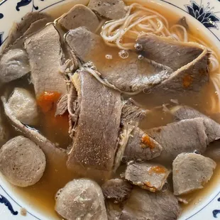 Pho with meatball and well done brisket
