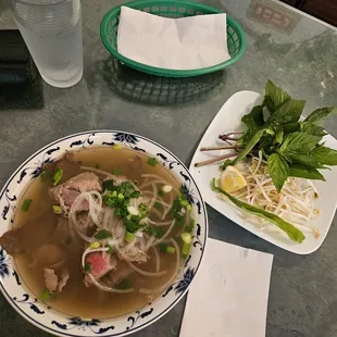 Large Pho, #15 Noodle soup with Eye Round Steak and Well Done Flank.