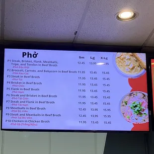 Pho Menu
