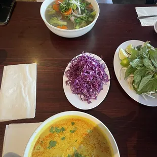 Chicken curry pho and steak pho
