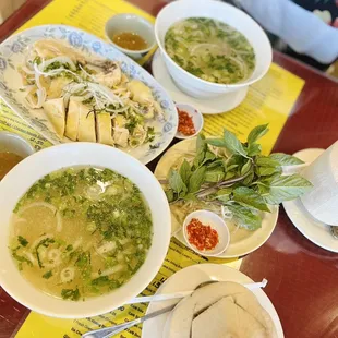 Chicken pho and coconut drink
