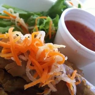 Egg rolls look good but it was salty along with the sauce.