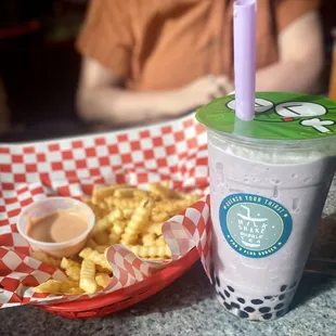 We love the fry sauce here and the Taro Bubble Tea is one of the best we have tried. But this place is loaded!