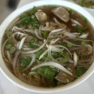 Pho with meatball, tendons and tripes
