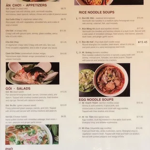 the menu for pho van