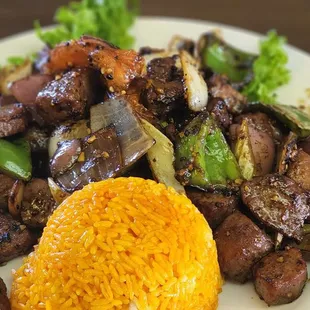 Cubed Steak with tomato rice