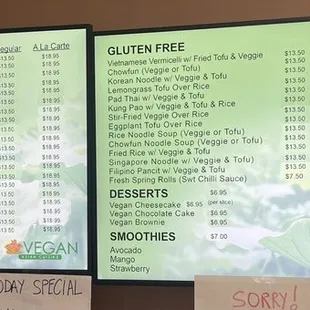 menu and prices