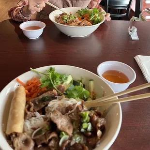 It was a bun kind of a day. We had bun thit nướng chả giò (Grilled Pork Vermicelli with Eggroll) and bun thit ga (chicken vermicelli).