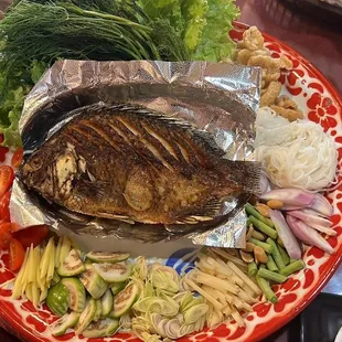 Fish wrap with pineapple dipping sauce