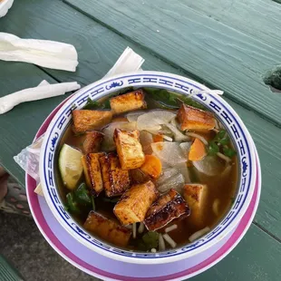 Tofu pho with the veggie broth