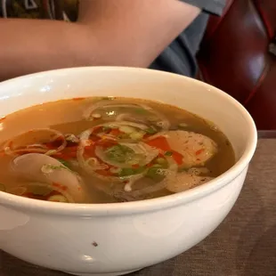 a bowl of soup on a table
