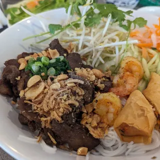 N1. Grilled Pork & Shrimp & Egg Roll over Vermicelli Noodles