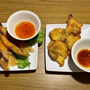 Fried shrimp rolls and fried dumplings