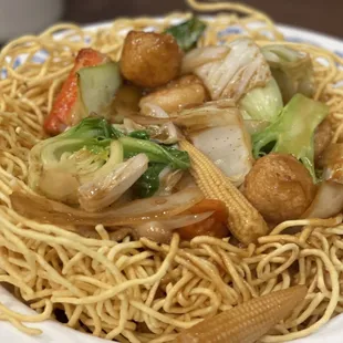 Crispy Egg Noodles with Seafood