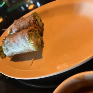 Bbq pork spring rolls &amp; peanut sauce