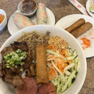 Bun Dac Biet (combo noodle), Fried Spring Roll, Shrimp Spring Rolls