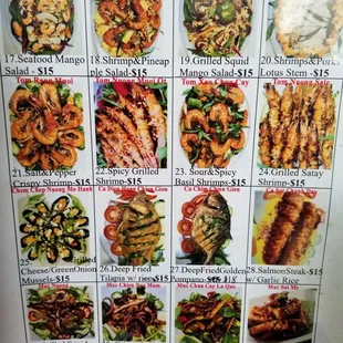 a variety of seafood dishes