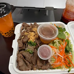 Thai iced bubble tea and Beef vermicelli