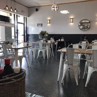 tables and chairs in a restaurant