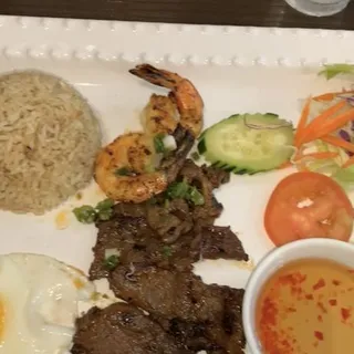 C4. Grilled Beef and Shrimp Rice Plate