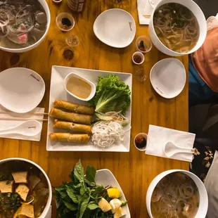 a table of food and drinks