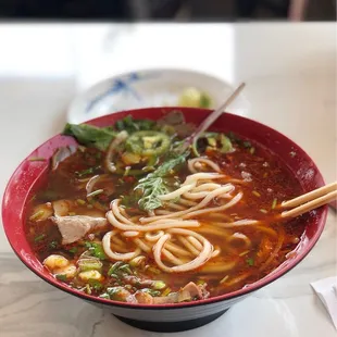 Spicy beef noodle soup! This is the best!