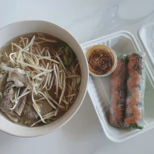 14: Pho Tai Chin Nam Gau Gan Sach and spring rolls