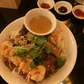 Grilled Pork, Shrimp, Spring Roll Noodles Bowl