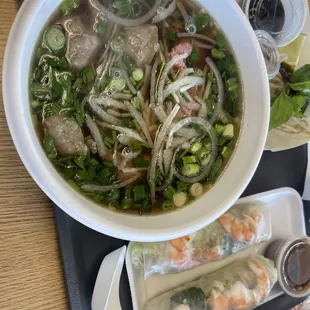 Pho special and shrimp spring rolls