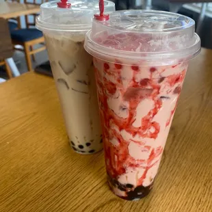 Milk boba and strawberry boba