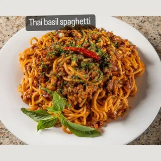 Thai basil spaghetti with beef