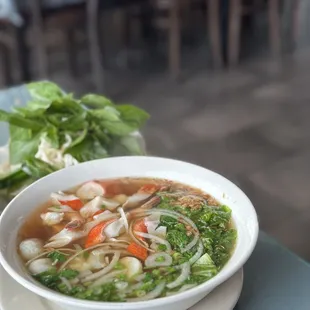 Seafood pho with egg noodle (up charge $3.95)  *Be careful because they don&apos;t tell you about the up charge in the beginning)