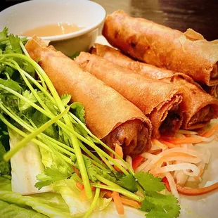 28 B Cha Gio (veggie roll) with lettuce, cilantro, pickled onions &amp; carrots with dipping liquid