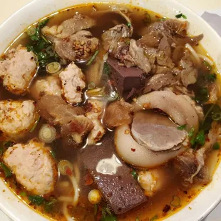 Bun Bo Hue, +$2 for extra Moc (pork paste balls)