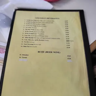 Drinks prices