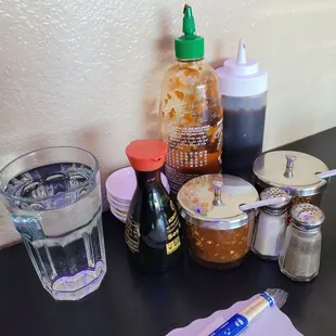 water, condiments